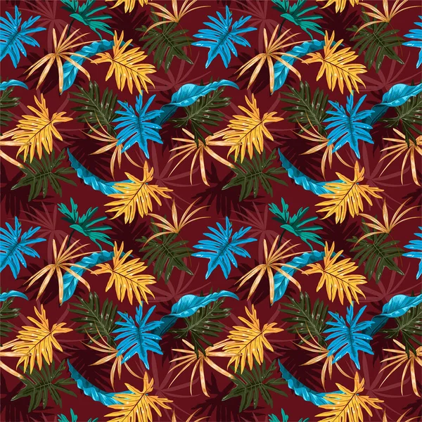 Vector Seamless Pattern Beautiful Artistic Retro Tropical Exotic Forest Colorful — Stock Vector