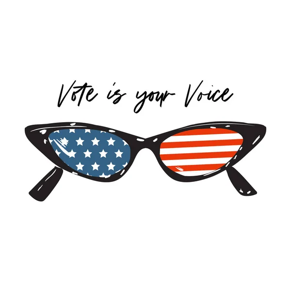 Cateye Sonnenbrille Mit Amerikanischer Flagge Mit Handgeschriebenem Vote Your Voice — Stockvektor