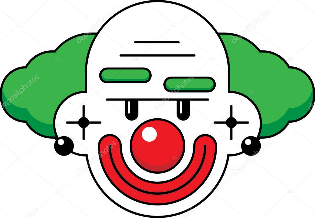 Jaker Face with smiling expression, Hair color Green, Skin Color Fair White, Lips and Nose Volor Dark Red.