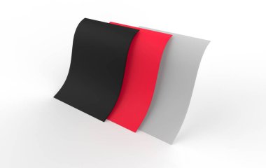 Bükülmüş boş kağıt levha. Beyaz arka plan üzerinde gölgeler içeren A4 formatında kağıt. Dergi, kitapçık, kartpostal, el ilanı, kartvizit veya broşür mockup. 3d İllüstrasyon