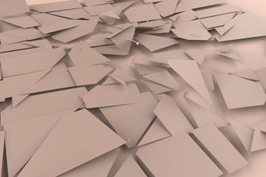 kırık şekil duvar imha patlama ile kırık yüzey arka plan soyut 3d render. 3d illüstrasyon