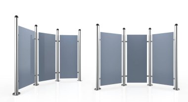 Üç bir boş Açık Hava Reklam Görüntüler. Rolling Poster Display 3d İllüstrasyon. Reklam Sektörü Nesnesi.