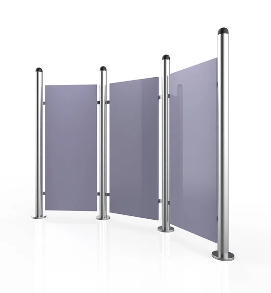 Three in one blank Outdoor Advertising Displays. Rolling Poster Display 3D Illustration. Advertising Industry Object.