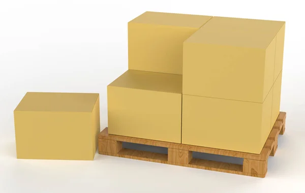 Pila Cuatro Cajas Maqueta Euro Paleta Fondo Blanco Ilustración — Foto de Stock