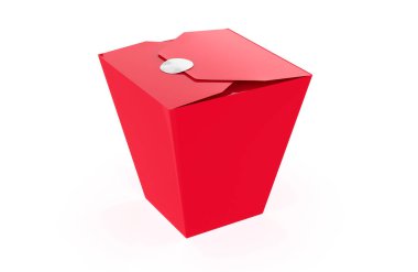 Gıda kutusu, beyaz arka planda izole edilmiş tasarım için hazırlanmış boş paket maketi ile taklit edilir. 3d illüstrasyon
