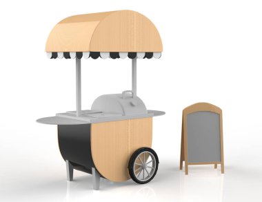 Beyaz arka planda Tramvay Arabası. 3d Hazırlama