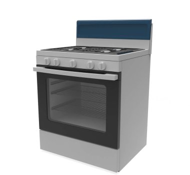 Paslanmaz Çelik 4-Burners Gas Cooking Range. 3d illüstrasyon 