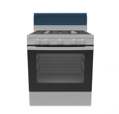 Paslanmaz Çelik 4-Burners Gas Cooking Range. 3d illüstrasyon 