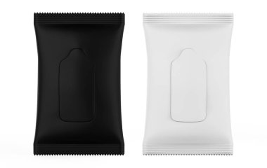 realistic white and black wet wipes package set closeup isolated on white background. 3d illustration