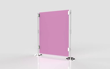 Boş pankartı aç ve vitrin radyosunu aç. 3d illüstrasyon