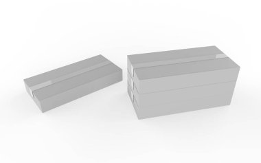 Beyaz arka planda izole edilmiş üç yatay dikdörtgen kutu. 3B illüstrasyon