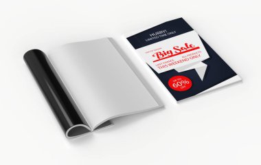 Beyaz arka planda beyaz sayfaları olan bir dergi. Boş kitap, katalog ya da katlanmış çarşaflı broşür. 3d illüstrasyon