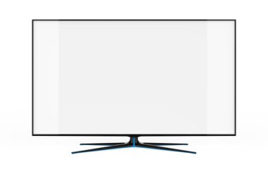 Gerçekçi televizyon ekranı. Modern stil LCD paneli, öncü tip. Büyük bilgisayar monitörü görüntüleme modeli. Boş televizyon şablonu. 3dilülasyon