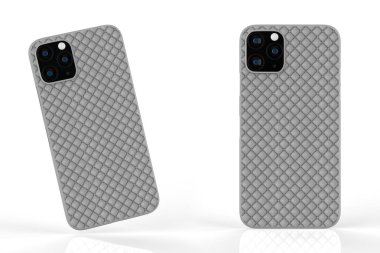 İzole edilmiş beyaz arka planda iPhone 11 veya iphone max pro Phone davası. Montaj ya da tasarımın için mobil kapak. 3d illüstrasyon