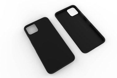İzole edilmiş beyaz arka planda iPhone 11 veya iphone max pro Phone davası. Montaj ya da tasarımın için mobil kapak. 3d illüstrasyon