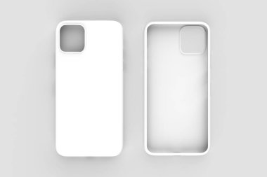 İzole edilmiş beyaz arka planda iPhone 11 veya iphone max pro Phone davası. Montaj ya da tasarımın için mobil kapak. 3d illüstrasyon