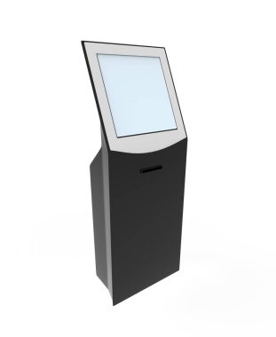 Bilgi Büfesi, Pos Poi Terminali beyaz arka planda. Şablonu Uygula. 3d illüstrasyon