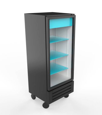 Buzdolabı İçeceği beyaz arka planda cam kapılı - 3D Görüntü