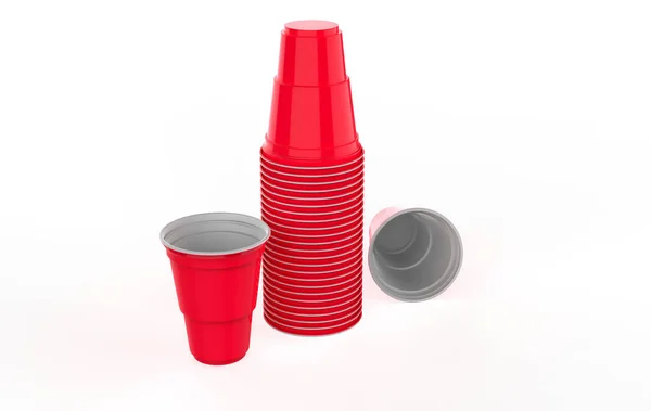 プラスチック製のパーティーカップセット白地に隔離されてる3Dイラスト — ストック写真