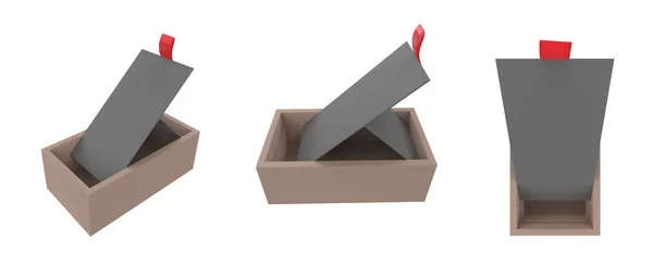 現実的なパッケージカードボード白の背景にスライディングボックス 小さなアイテム マッチ その他のもののために 3Dイラスト — ストック写真