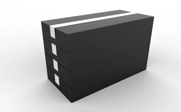 Λευκά Τρία Οριζόντια Ορθογώνια Κουτιά Που Στέκονται Απομονωμένα Λευκό Φόντο — Φωτογραφία Αρχείου