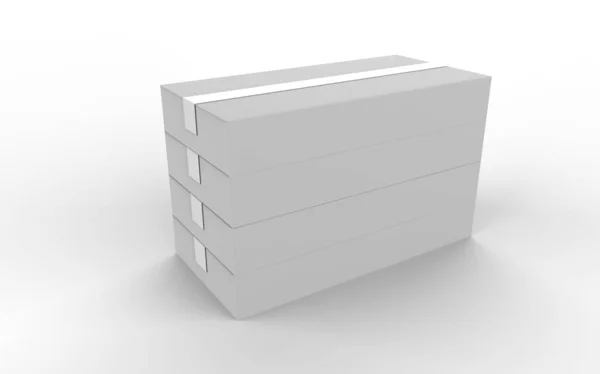 Blank Three Horizontal Rectangle Boxes Standing Isolated White Background Illustration — Stock Photo, Image