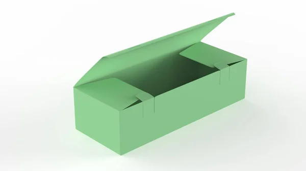 ティーパッケージブランクペーパーボックス 長方形のティーバッグでいっぱいの段ボール容器 食品広告モックアップテンプレート 3Dイラスト — ストック写真