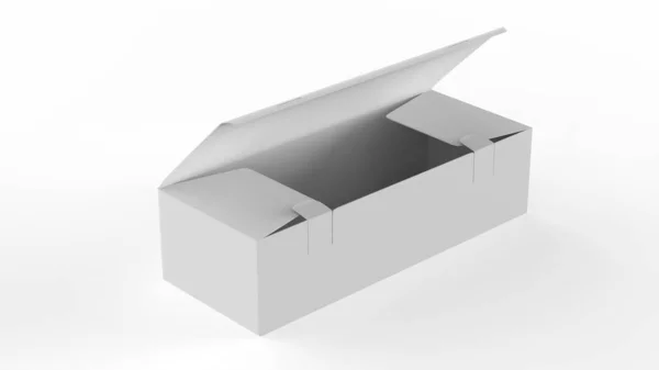 ティーパッケージブランクペーパーボックス 長方形のティーバッグでいっぱいの段ボール容器 食品広告モックアップテンプレート 3Dイラスト — ストック写真