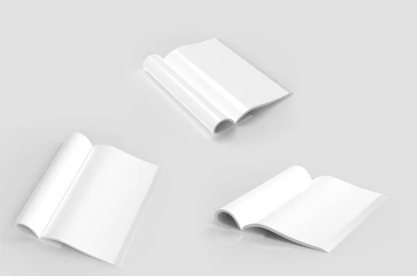 Magazin Mit Gerollten Weißen Papierseiten Auf Weißem Hintergrund Leere Bücher — Stockfoto