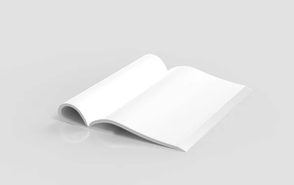 有滚动式白色纸页的杂志 背景为白色 有折叠纸的空白书 目录或小册子 3D说明 — 图库照片