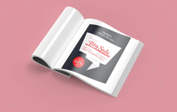 Περιοδικό Τυλιγμένο Λευκό Χαρτί Σελίδες Απομονώνονται Ροζ Ροδακινί Φόντο Κενό — Φωτογραφία Αρχείου