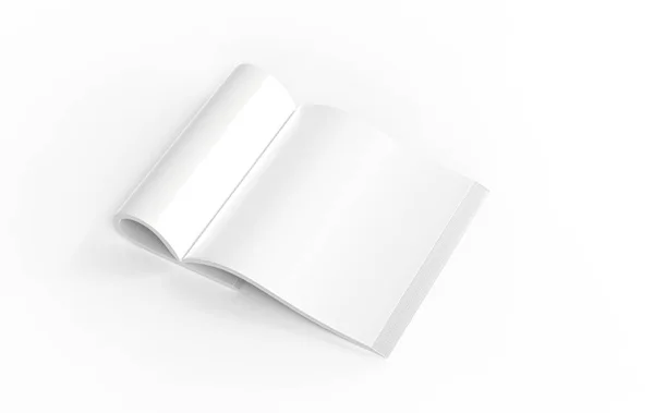 有滚动式白色纸页的杂志 背景为白色 有折叠纸的空白书 目录或小册子 3D说明 — 图库照片