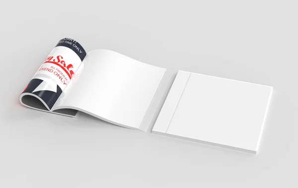 Magazine Met Opgerolde White Paper Pagina Geïsoleerd Witte Achtergrond Blanco — Stockfoto