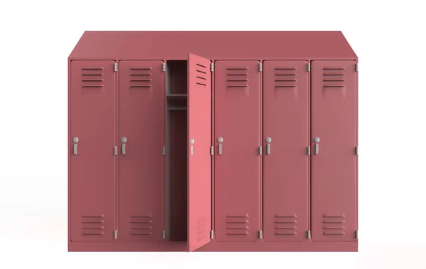 metal cabinets open door . Lockers in school or gym with silver handles and locks. Safe box with doors, cupboard, compartment. 3d illustration
