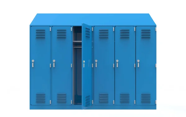 metal cabinets open door . Lockers in school or gym with silver handles and locks. Safe box with doors, cupboard, compartment. 3d illustration