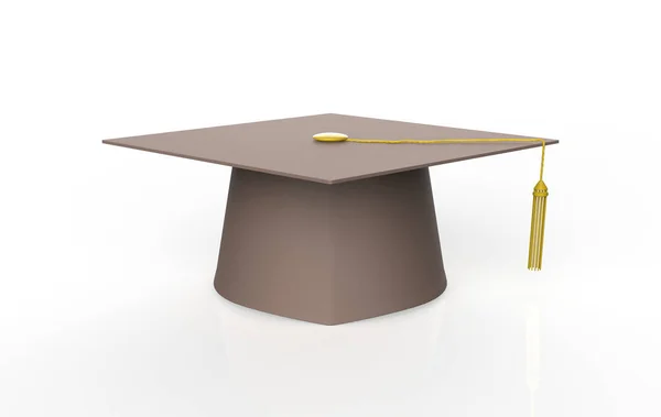 在白色背景上孤立的带金丝的毕业帽 3D说明 — 图库照片