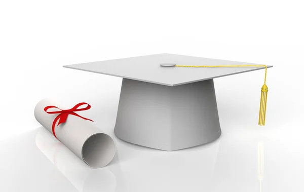 Graduiertenmütze Mit Goldener Quaste Auf Weißem Hintergrund Illustration — Stockfoto