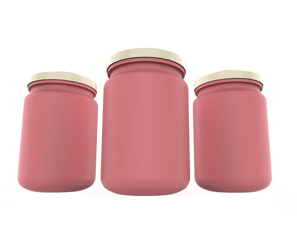 在白色背景上隔离的果冻罐 包装模仿现实的果酱罐 3D说明 — 图库照片