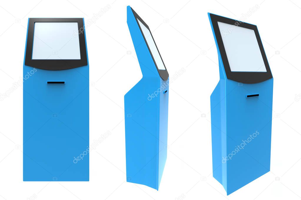 Information Kiosk, POS POI Terminal Stand on the white background. Mock Up Template. 3D illustration
