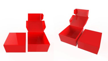 Beyaz arkaplanda izole edilmiş paket kutusunu aç ve kapat. 3d illüstrasyon 