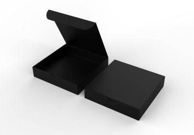 Markalaşma ve reklam için açık ve kapalı karton paketler. 3d illüstrasyon