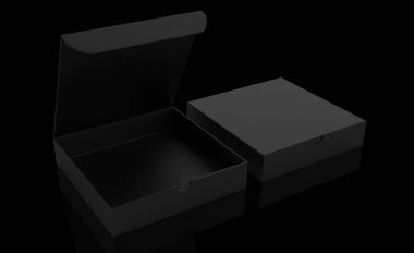 Markalaşma ve reklam için açık ve kapalı karton paketler. 3d illüstrasyon