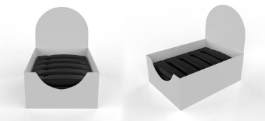 Atıştırmalık çikolatalarının vitrin modeli. 3d illüstrasyon 