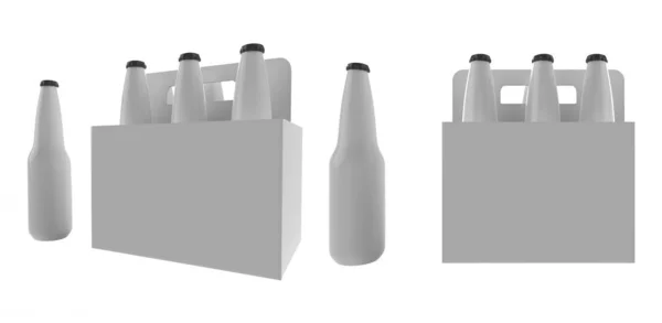 Glas Ölflaskor Svart Låda Vit Bakgrund Illustration — Stockfoto