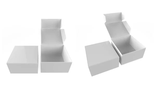 Boxe Embalagem Aberto Fechado Isolado Fundo Branco Ilustração — Fotografia de Stock
