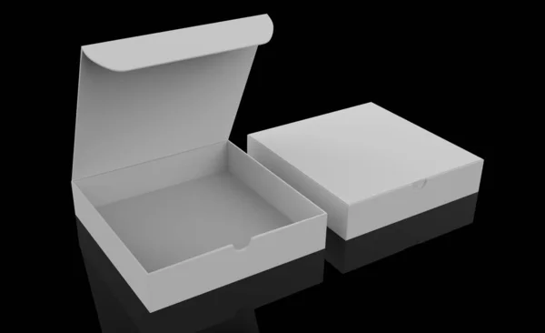 ブランディングと広告のための空の開いて閉じたカートンパッケージ 3Dイラスト — ストック写真