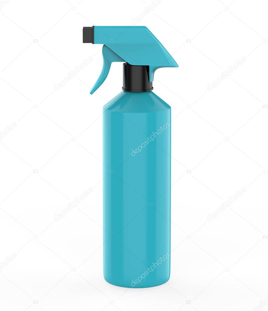 Spray Pistol Cleaner Plastic Bottle isolated On White Background. Ready For Your Design. Product Packing. 3d Illustration