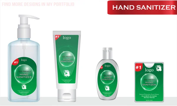 Diferentes Tipos Higienizador Mão Com Design Etiquetas Design Embalagem Publicidade —  Vetores de Stock