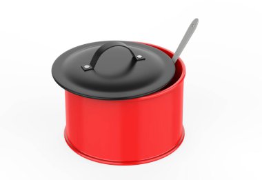 Beyaz arka planda izole edilmiş gerçekçi yemek tenceresi. 3B illüstrasyon