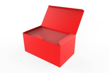 Küçük Medikal Yüz Maskeleri büyük kutunun yanında. 3d illüstrasyon